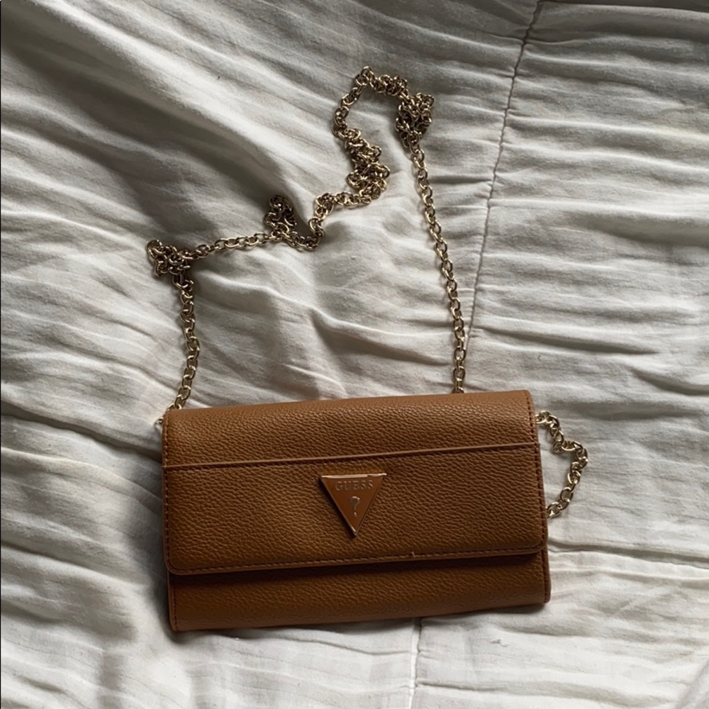 Guess Tan Clutch with Gold Chain